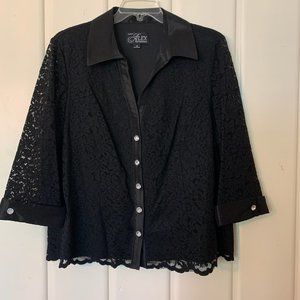 Alex Evenings Black Lace Lined Embroidered Top - 3X